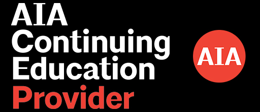Image that has a black background with white and red font that reads, "American Institute of Architects - Continuing Education Provider."