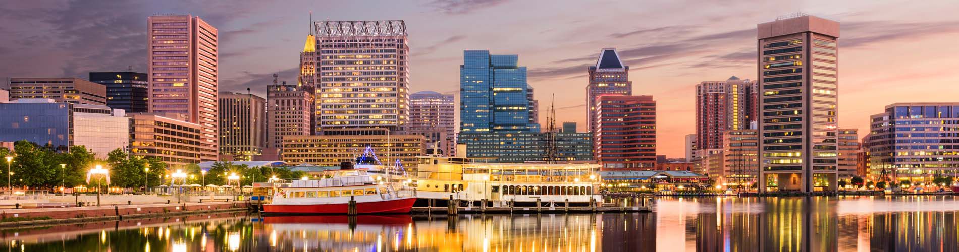 A skyline image of Downtown Baltimore.