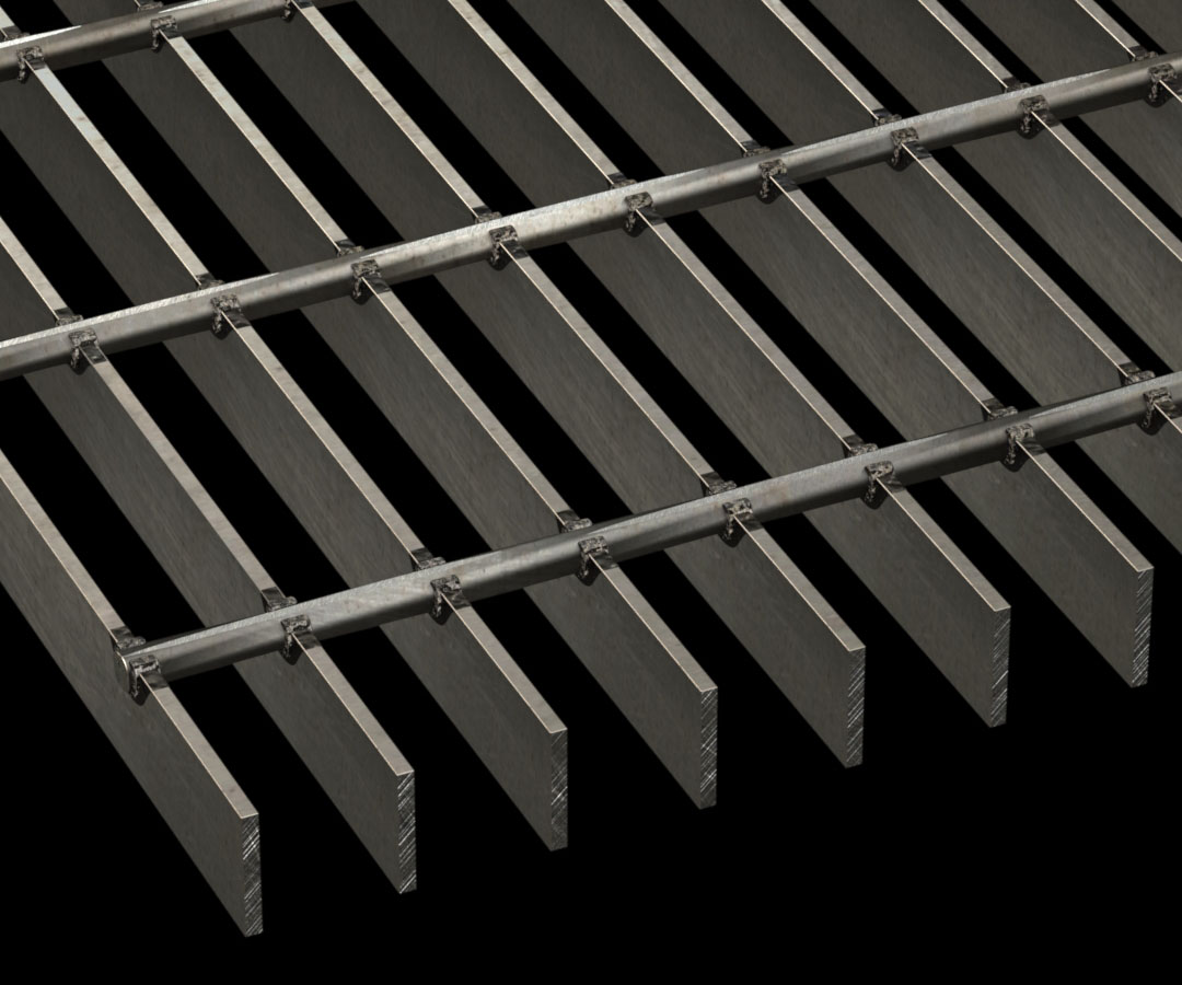 Stainless Steel Bar Grating on a black background.
