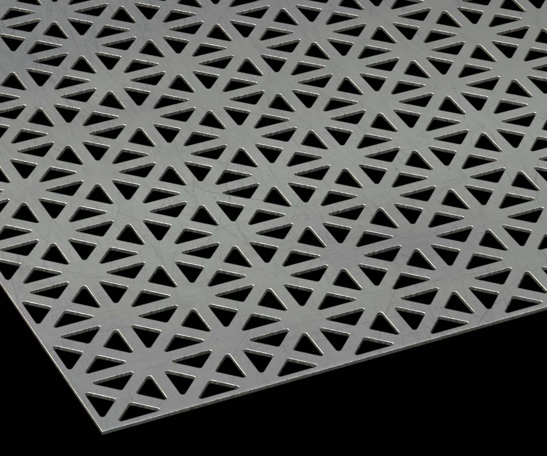 Aluminum Designer Perforated Metal sheet on a black background.