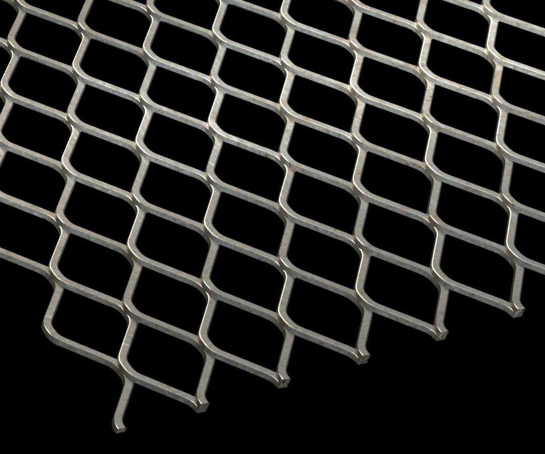 Expanded Metal sheet on a black background.