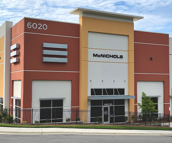 A photo of the front entrance of the McNICHOLS Metals Service Center Location in Charlotte.