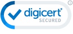 An image of a white and blue logo that reads "Digicert Secured", and has a blue check mark.