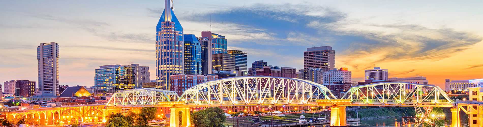 A skyline view of downtown Nashville.