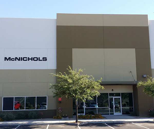 A photo of the front entrance of the McNICHOLS Metals Service Center Location in Phoenix.