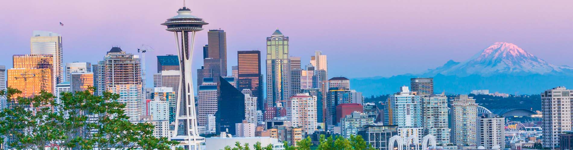 A skyline view of downtown Seattle.