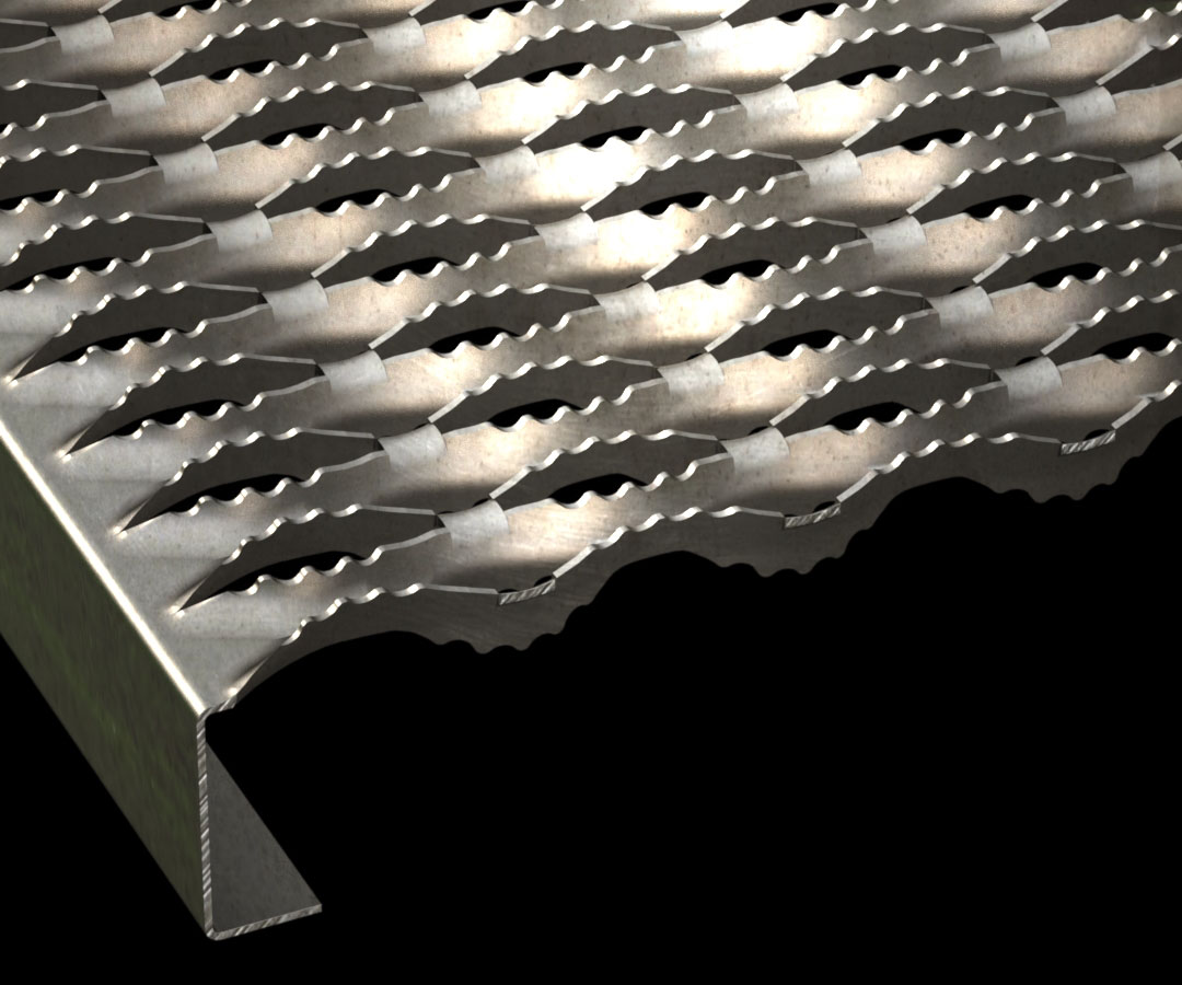 Stainless Steel Plank Grating - specifically Grip Strut - on a black background.