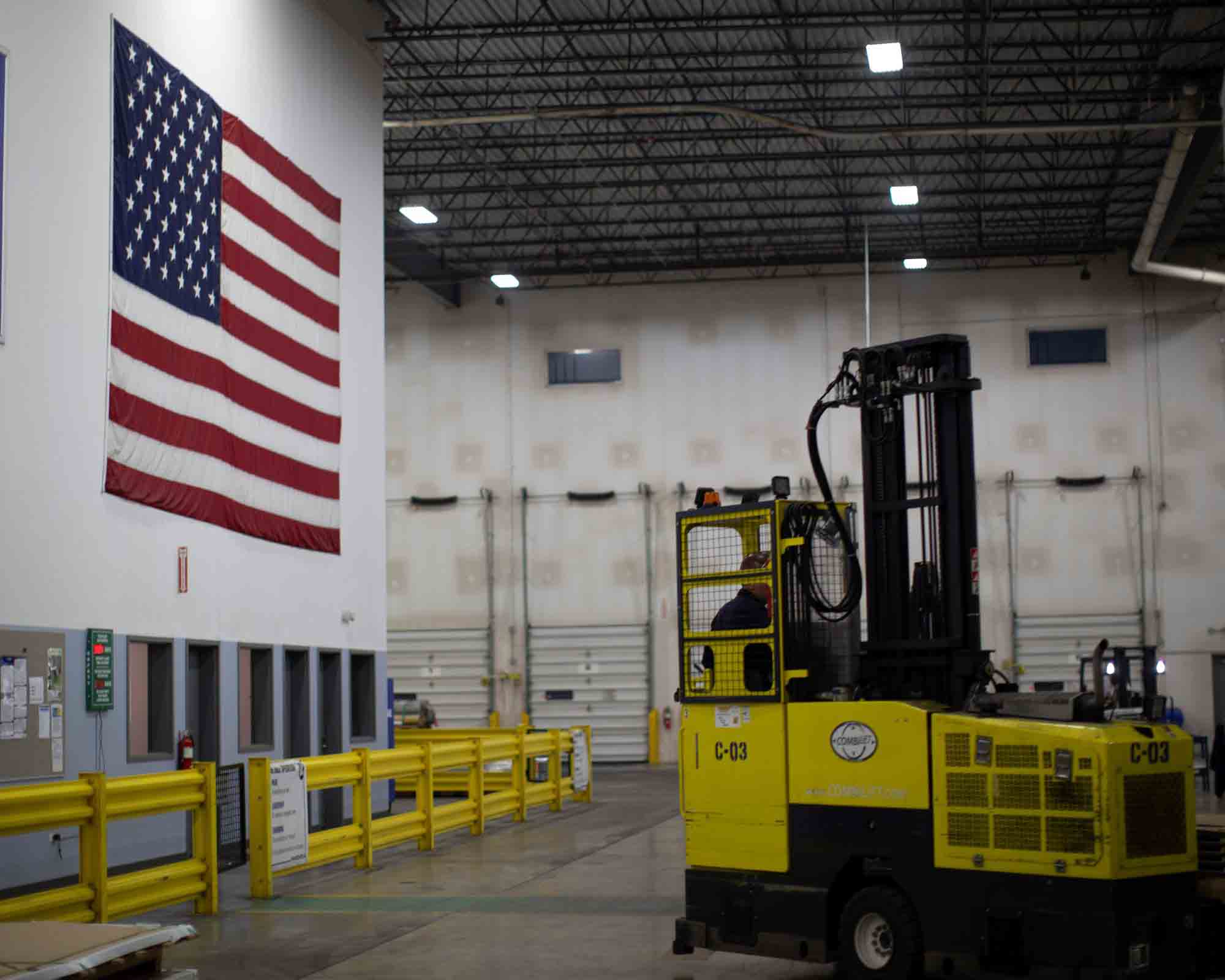 A photo of an American Flag on the wall of a McNICHOLS® Metals Service Center.
