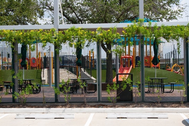 The Awty International School in Houston utilizing ECO-MESH® panels to create an appealing-looking fence.