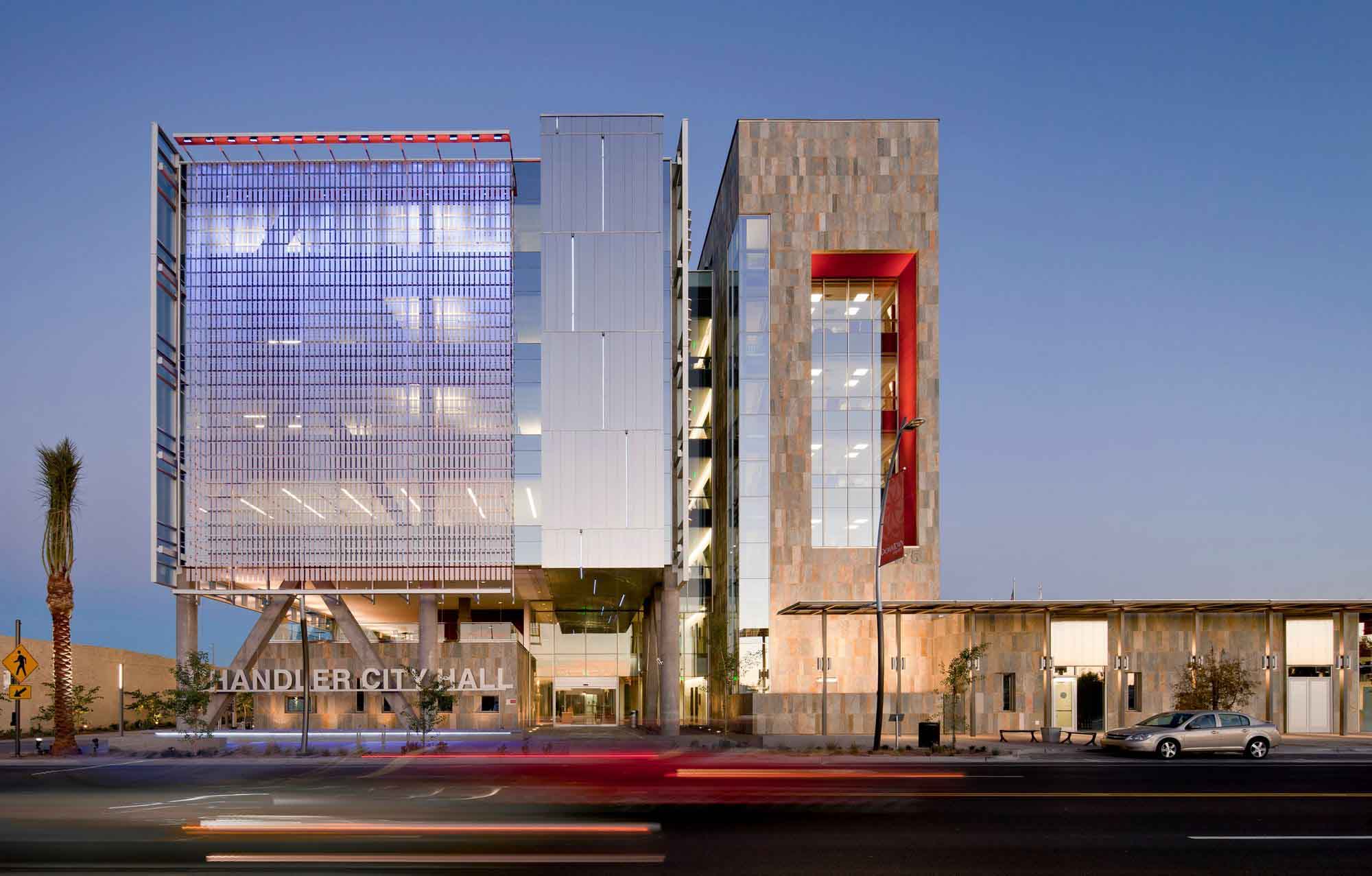 Stainless Steel Perforated Metal panels make up the exterior of one of the building's walls.