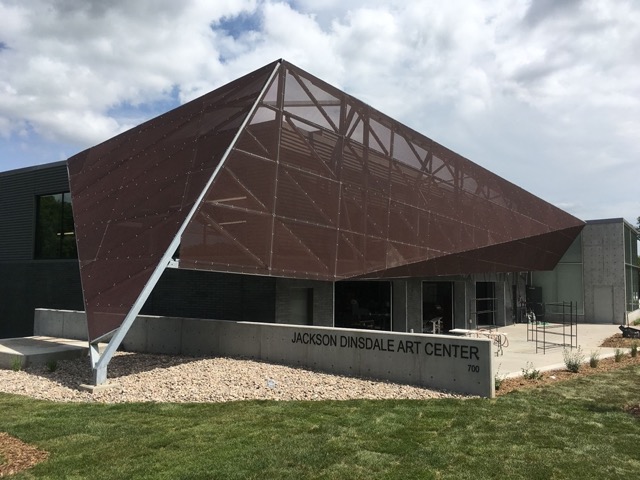 Perforated Metal panels help create a functional and artistic sculpture on the exterior of the Jackson Dinsdale Art Center at Hastings College.