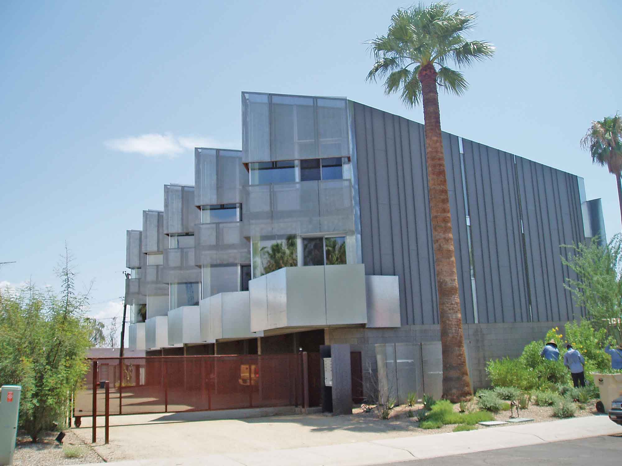 The exterior of Loloma 5 Townhomes is covered in Perforated Metal facade.