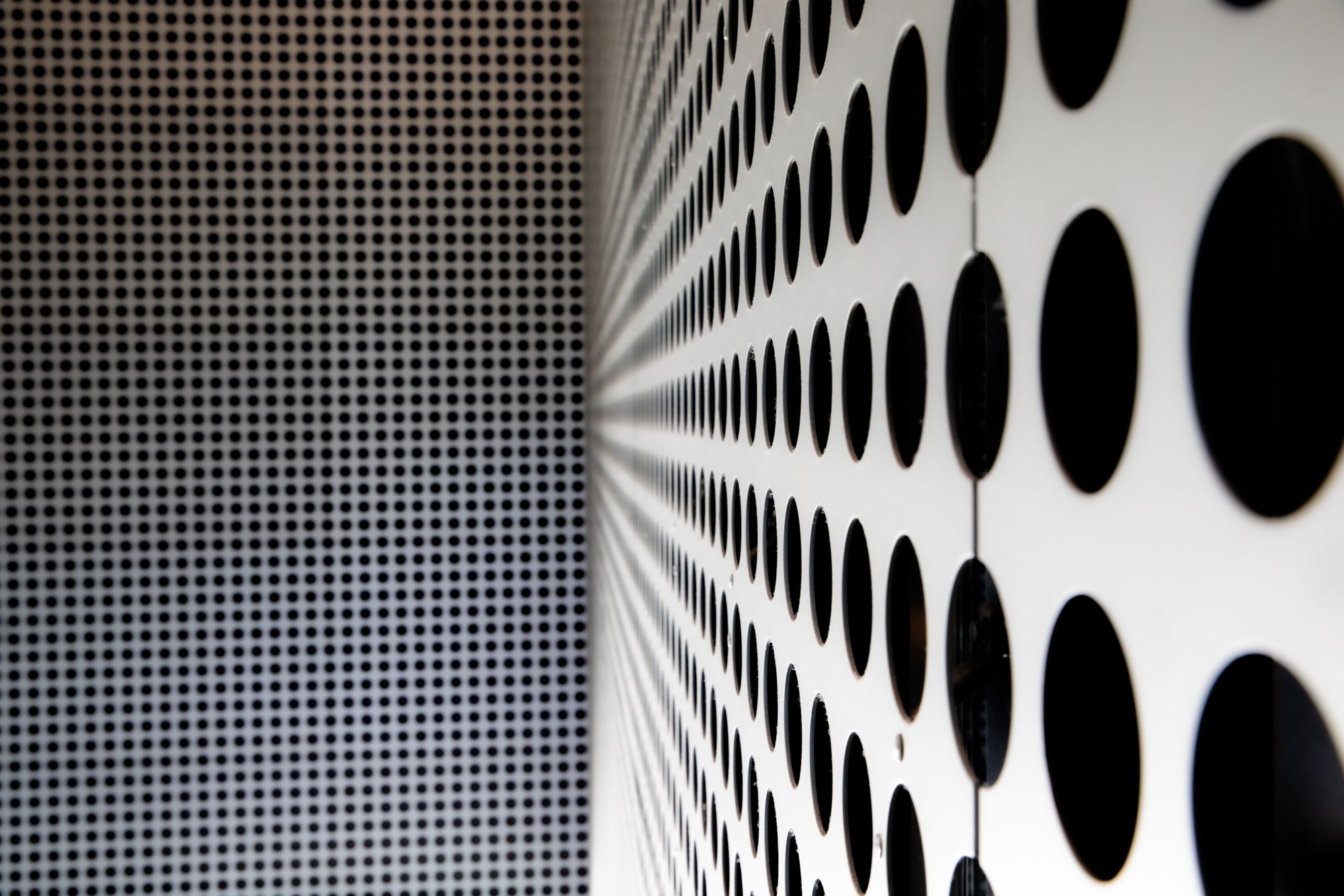 Close-up photo of the Tampa Art Museum, which is covered in Round Hole Perforated Metal.