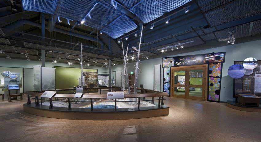 A Designer Wire Mesh ceiling at the Old Faithful Visitor Education Center in Yellowstone National Park.