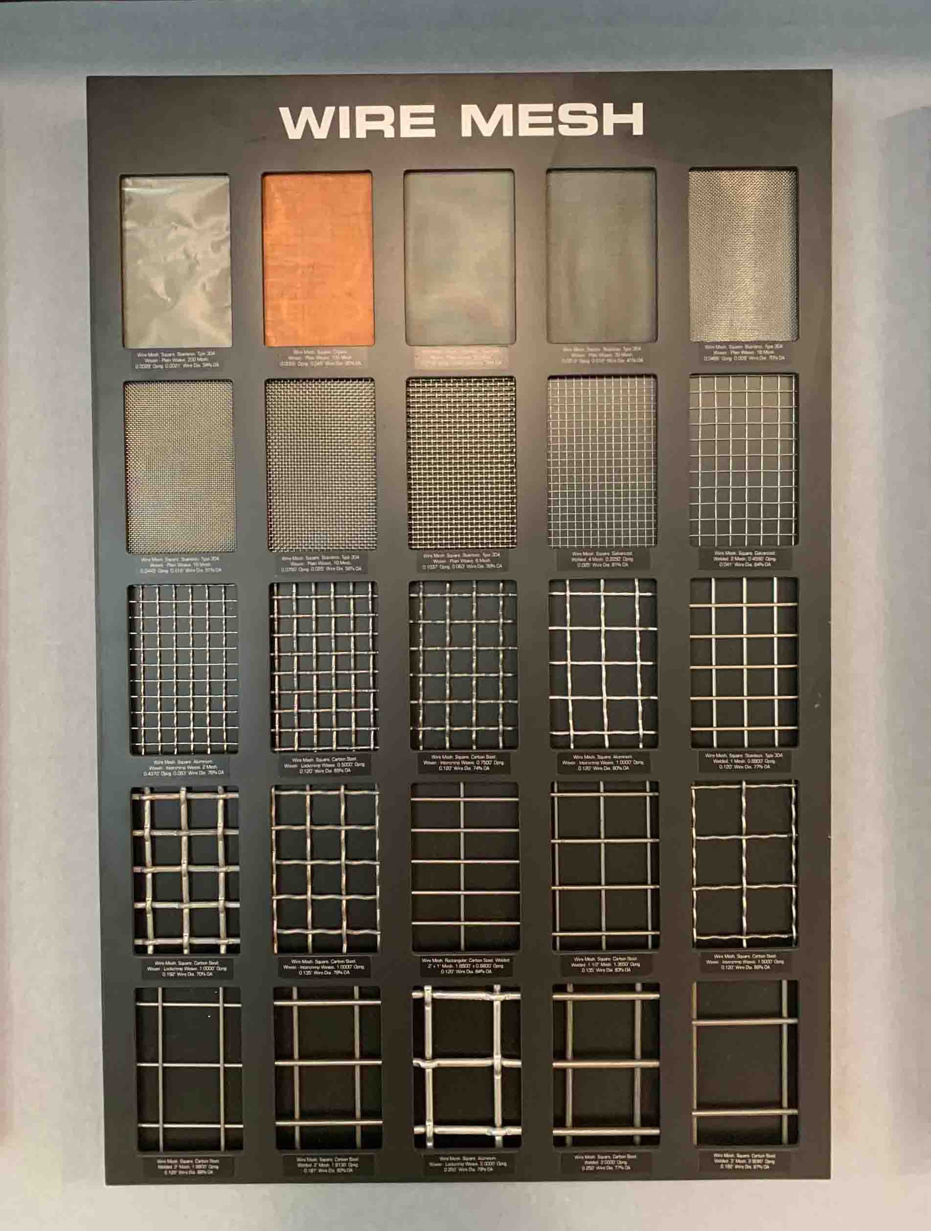 A showroom board filled with Wire Mesh samples.