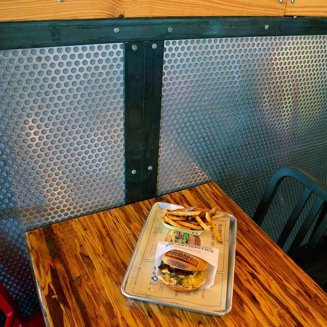 Perforated Metal on the walls at a Burger Fi.