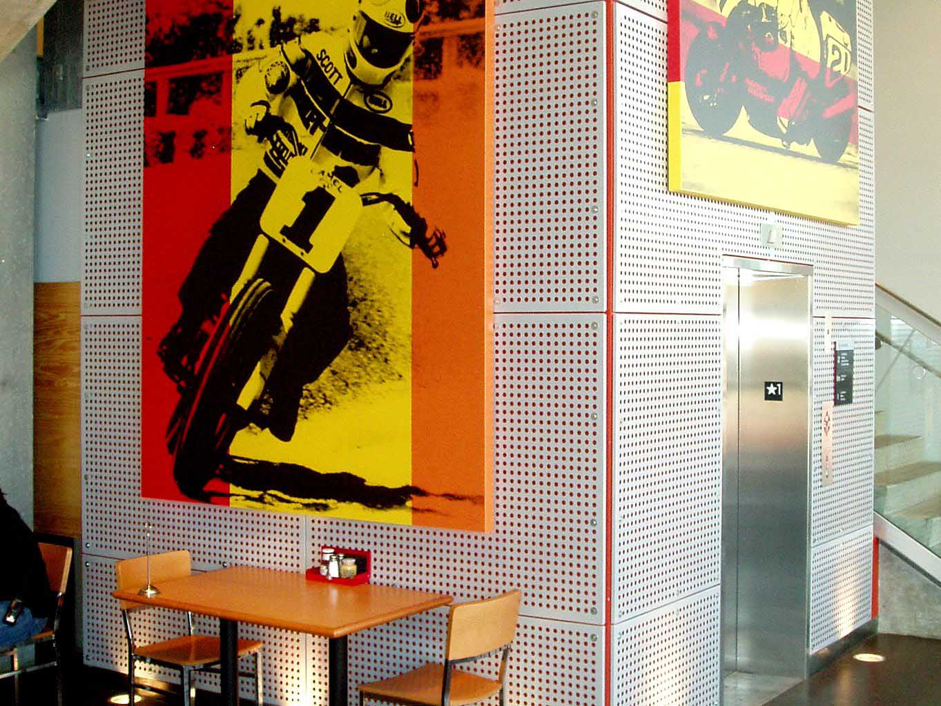 Perforated Metal decoration inside the Harley-Davidson Museum.