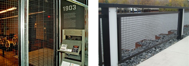 Wire Mesh security inside and outside the Harley-Davidson Museum.