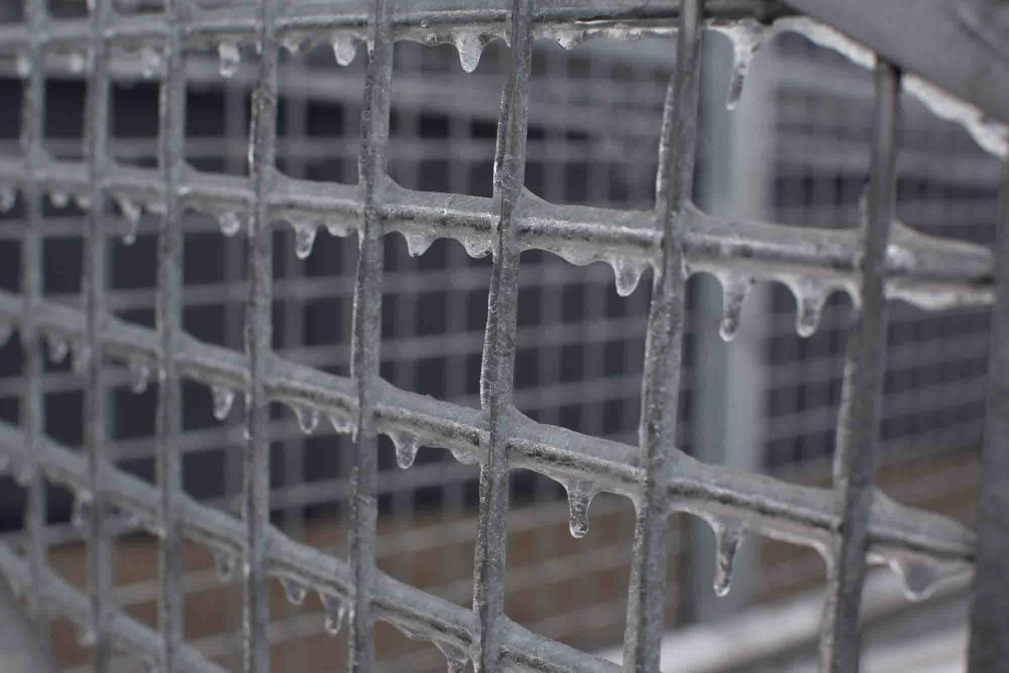 Welded Wire Mesh covered in ice.