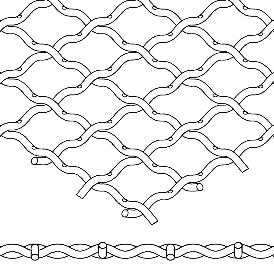 A drawing of an Intercimp Weave from the top and the side.