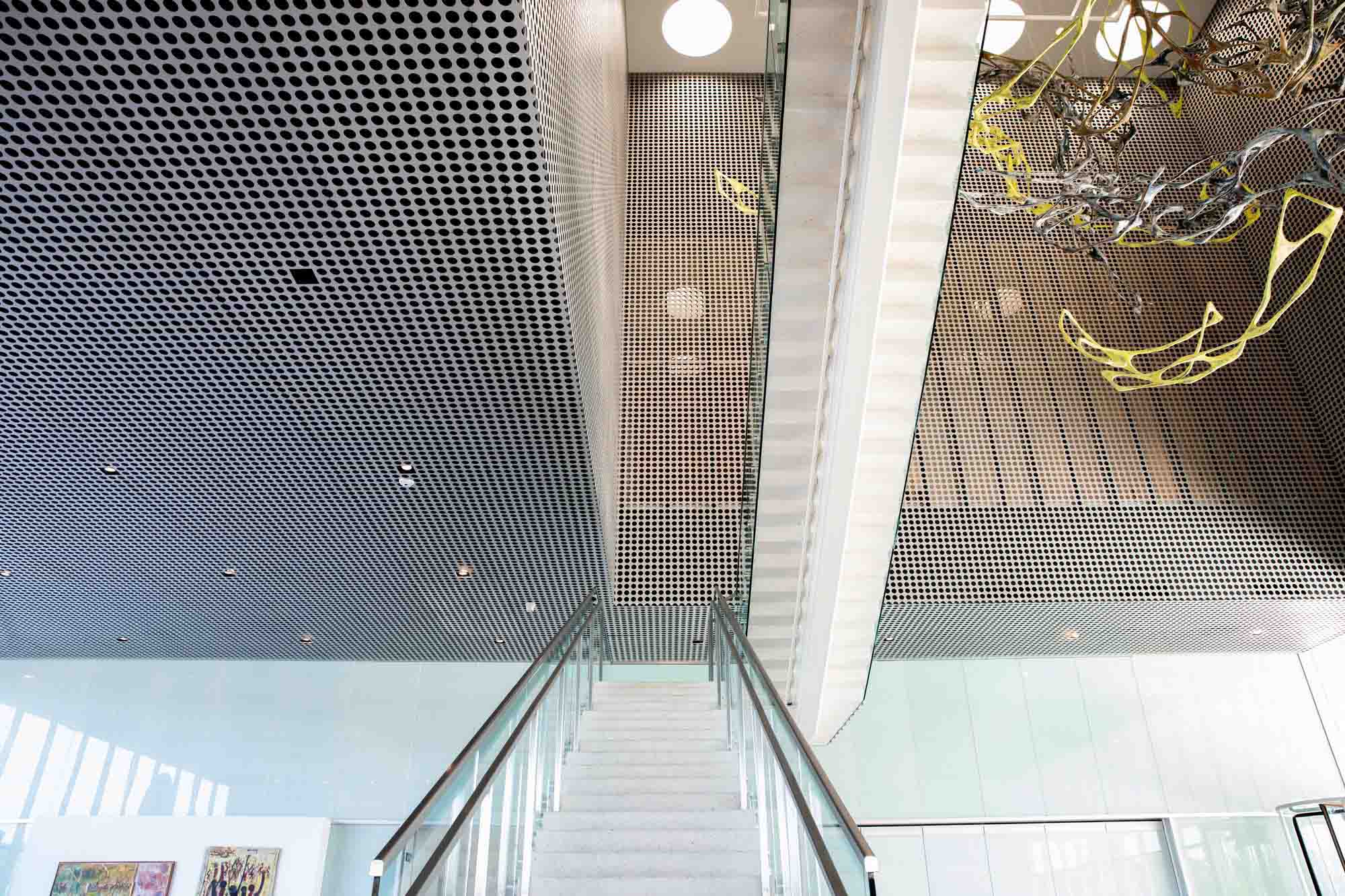 A stairway leading up to the Tampa Museum of Art.