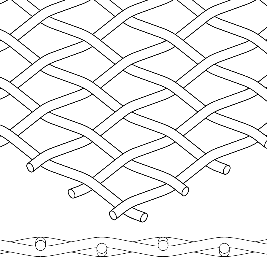 A drawing of a Plain Weave from the top and the side.