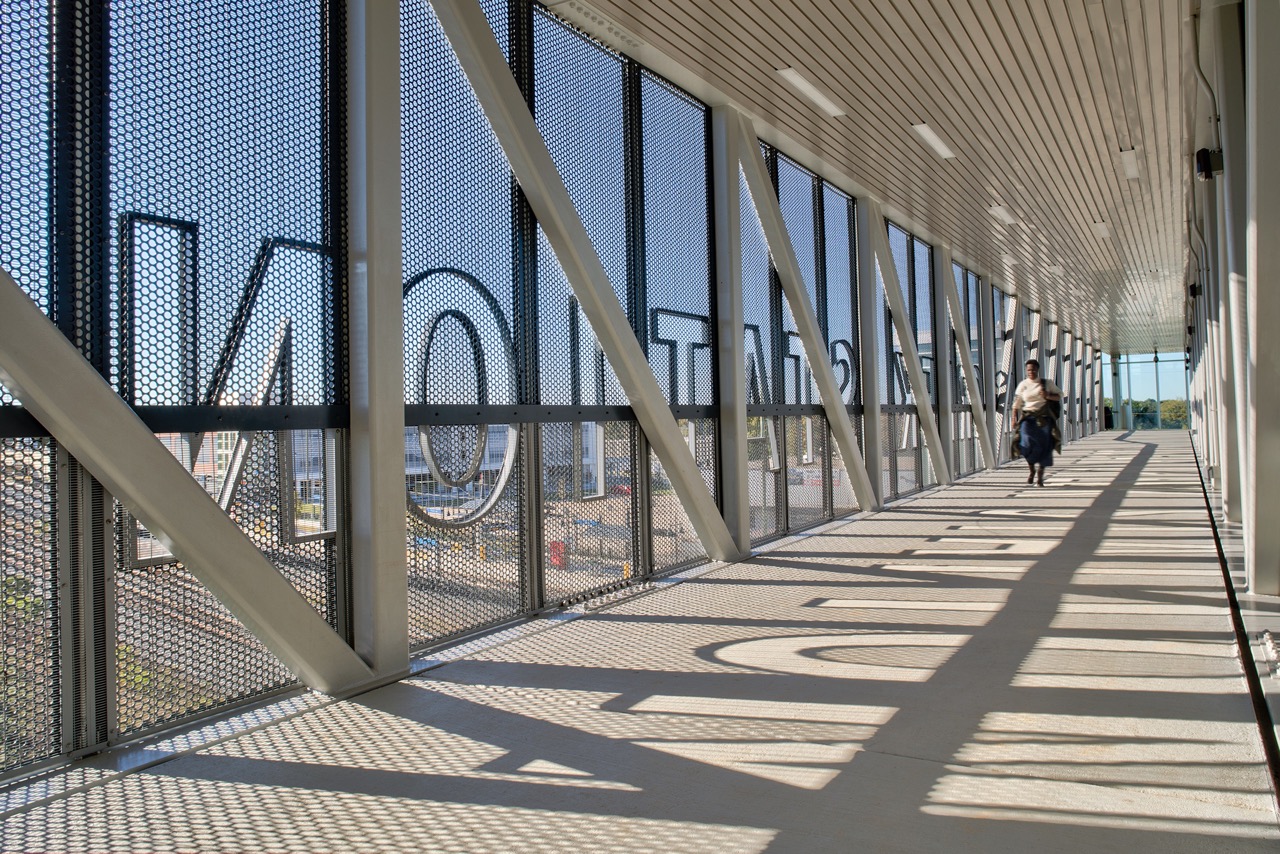 The bridge over the railway at Sugar Creek Station with Perforated Metal types.