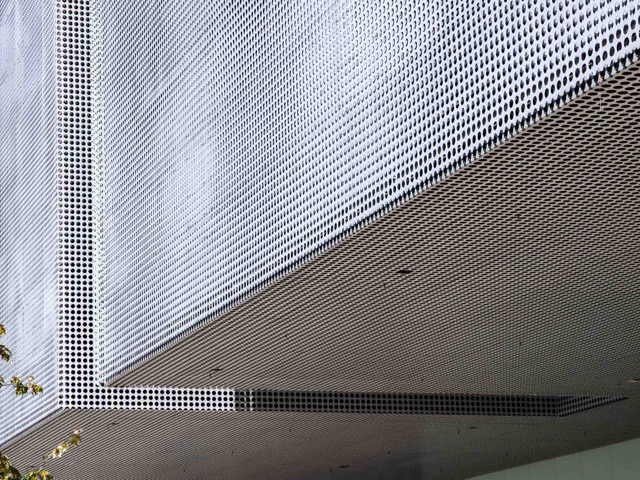 A photo focused on the Aluminum Perforated Metal panels.