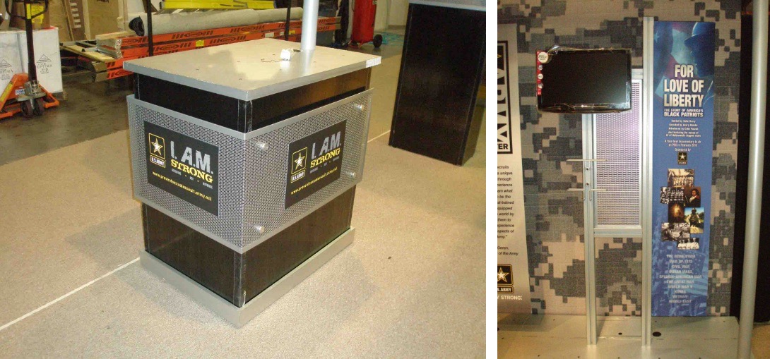 A picture of a US Army display with Slotted Perforated Metal around it.