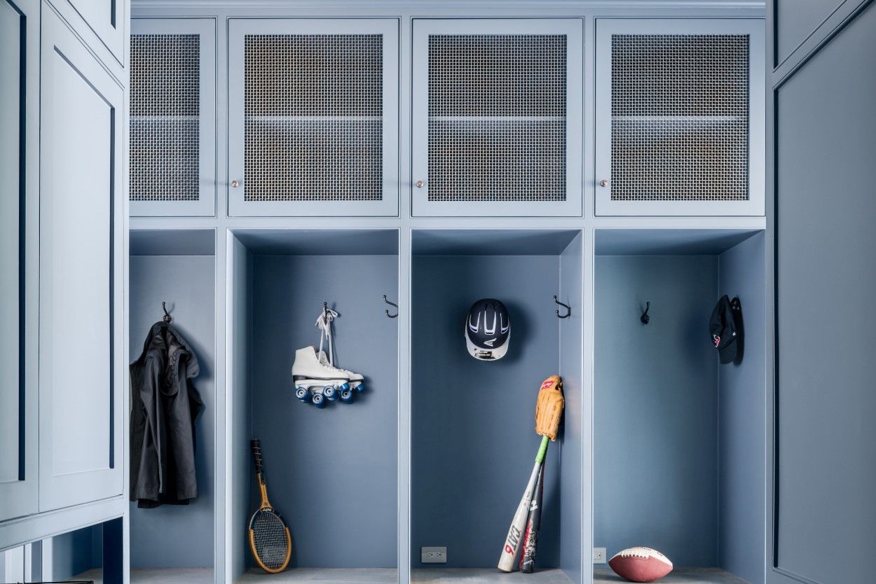 Designer Wire Mesh mudroom cabinet inserts for an architectural application.