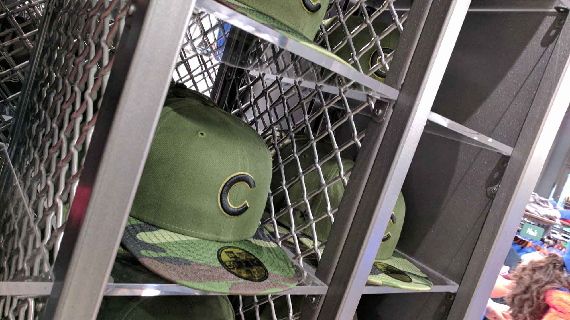 Lock Crimp Wire Mesh used in cubbies at a Chicago Cubs retail shop.