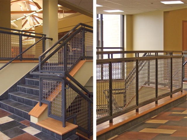 Designer Mesh Infill panels used in railings inside a dormitory.