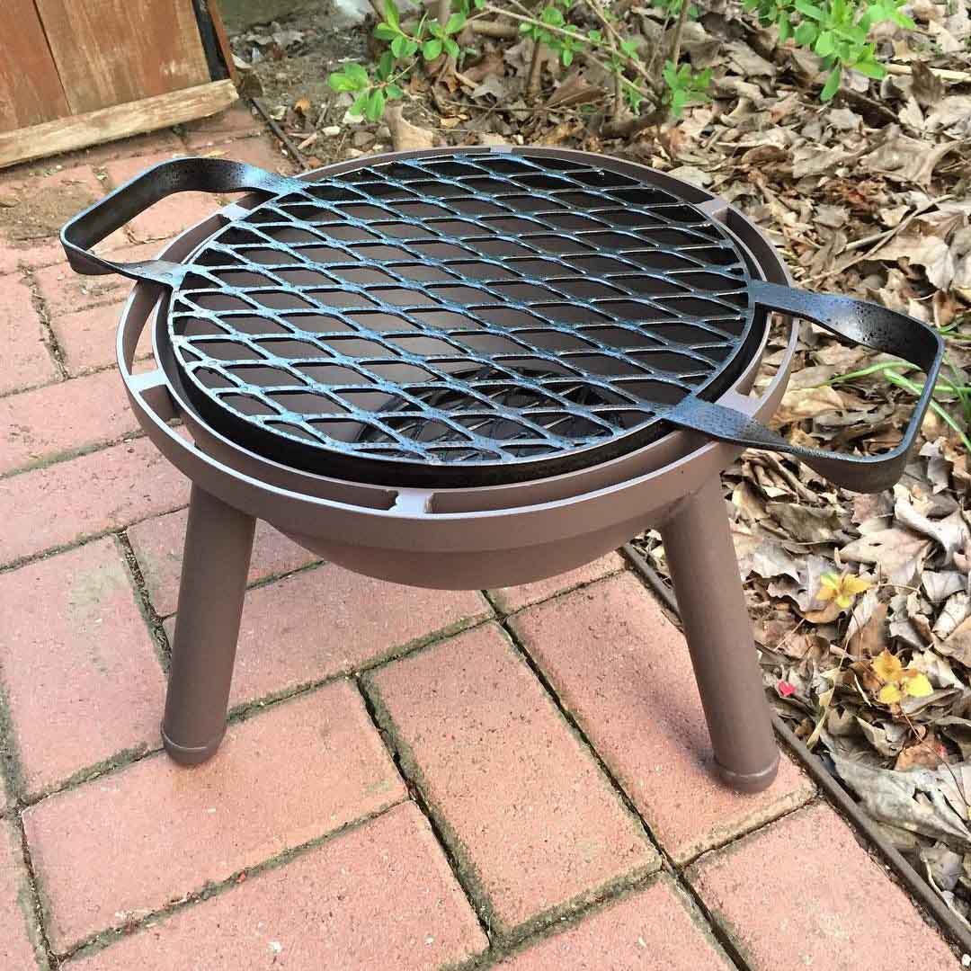 A sheet of Flattened Expanded Metal used as a grill grate.