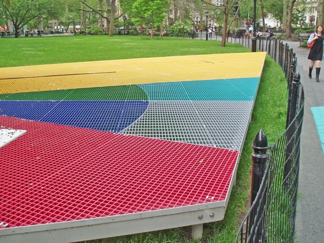 Multiple Gratings and colors combined as part of an art display.