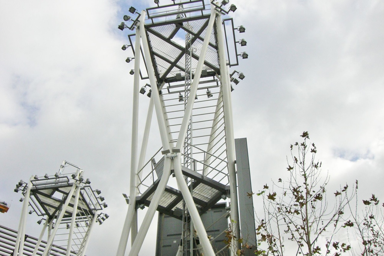 A shot of one of the LA Live towers in Los Angeles, California.