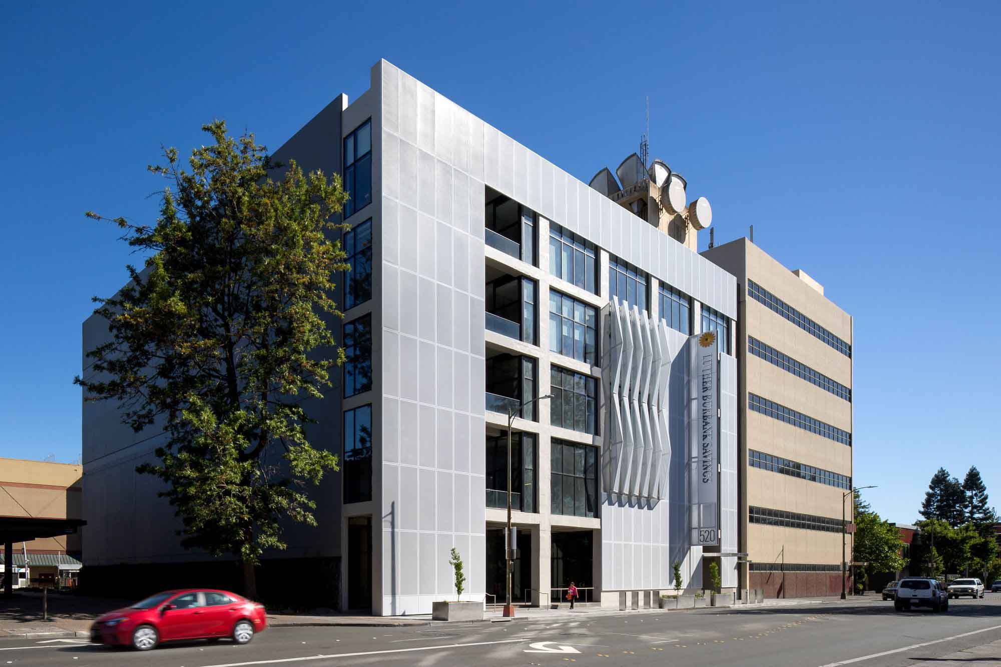 A wide view of a building covered in Perforated Metal in Santa Rosa, California.