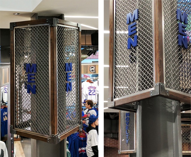 Decorative Wire Mesh infill panels used to create signage at the Chicago Cubs team store.