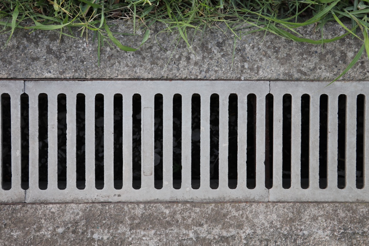 A top view of a Trench Grate that catches water.