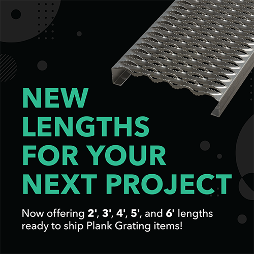 An image in the sidekick section of the homepage, promoting the new Pre-Cut Plank Grating sizes.