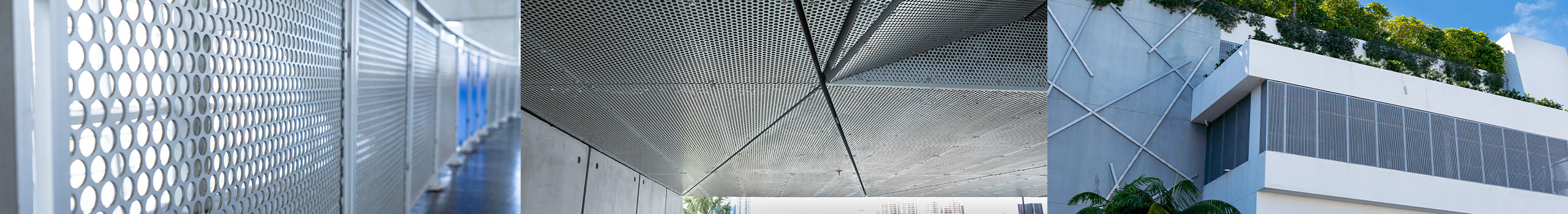 Three Perforated Metal application photos, merged into one hero image.
