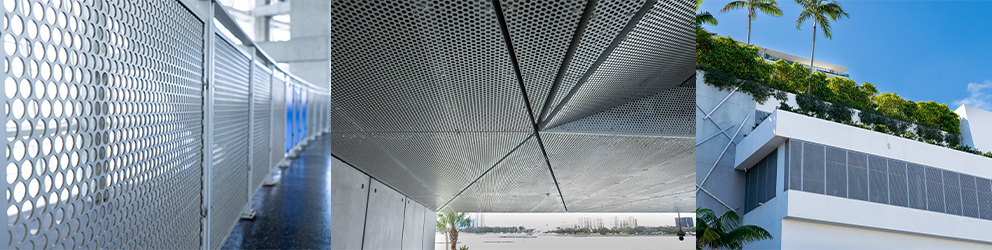 Three Perforated Metal application photos, merged into one hero image.