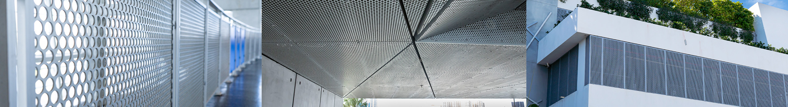 Three Perforated Metal application photos, merged into one hero image.