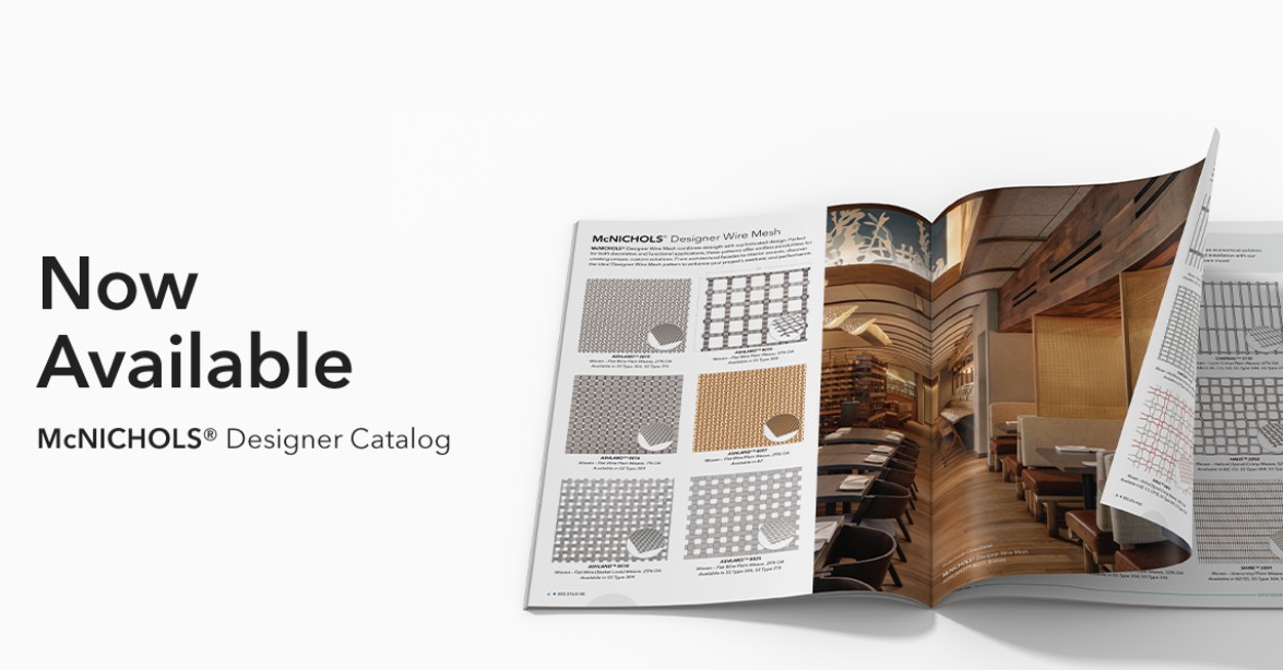 A hero image showing the announcement of the new McNICHOLS® Designer Catalog.