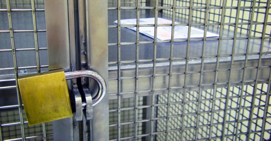 A locked enclosure made out of Wire Mesh.