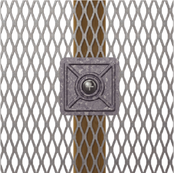 A rendering of a Square Hold-Down Clip that is used to secure Expanded Metal to a support.