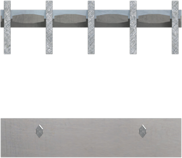 A rendering of the end view of GAL Swage-Locked Bar Grating, which focuses on the rectangular bearing bars.
