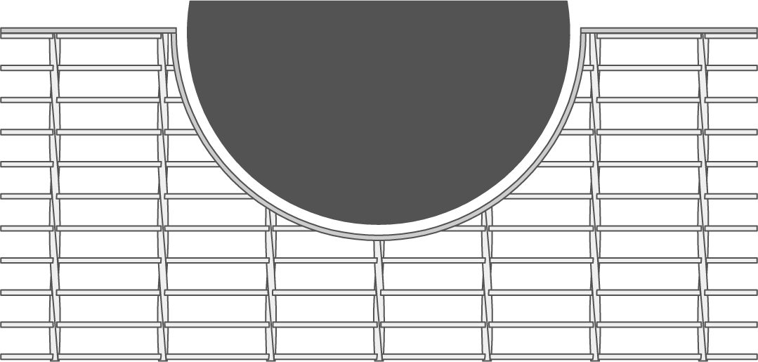 A diagram showing a type of Bar Grating cut, called a radius cut.
