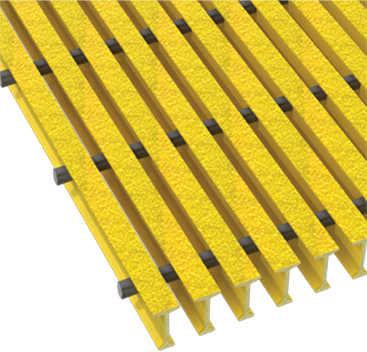 A rendering of Pultruded Fiberglass T-Bar Grating.