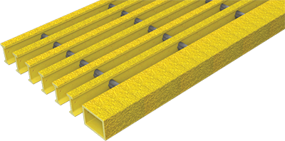 A rendering of Pultruded Fiberglass Grating I-Bar Stair Tread.