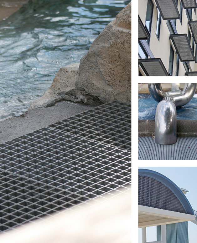 A collage of Fiberglass Grating applications.